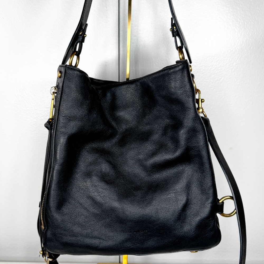 Rebecca Minkoff Black Leather Hobo Shoulder Bag Crossbody Gold Hardware